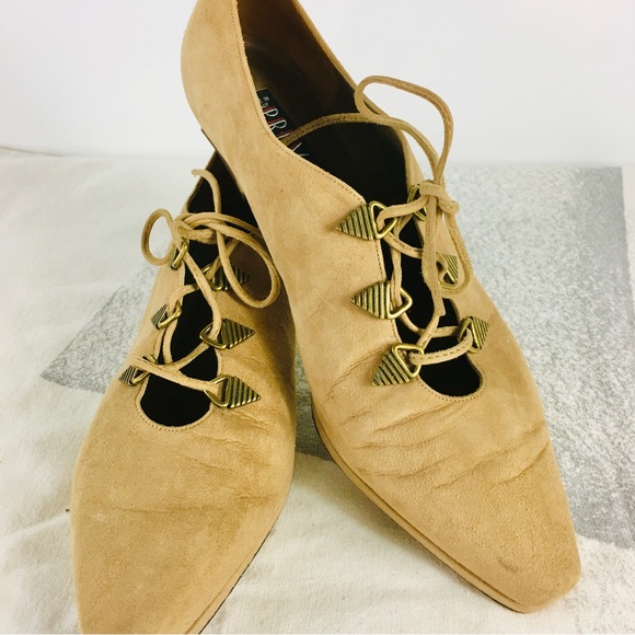 Prevata tan suede lace up platform pointed toe shoes size 9 Made in Italy - Picture 11 of 12